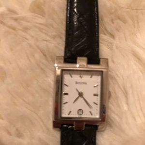 Bulova thin black leather watch